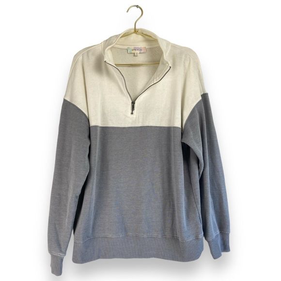 Hippie Rose Women's Sweater Size L 1/4 Zip Color Block White Gray Pullover 159 - Picture 2 of 6